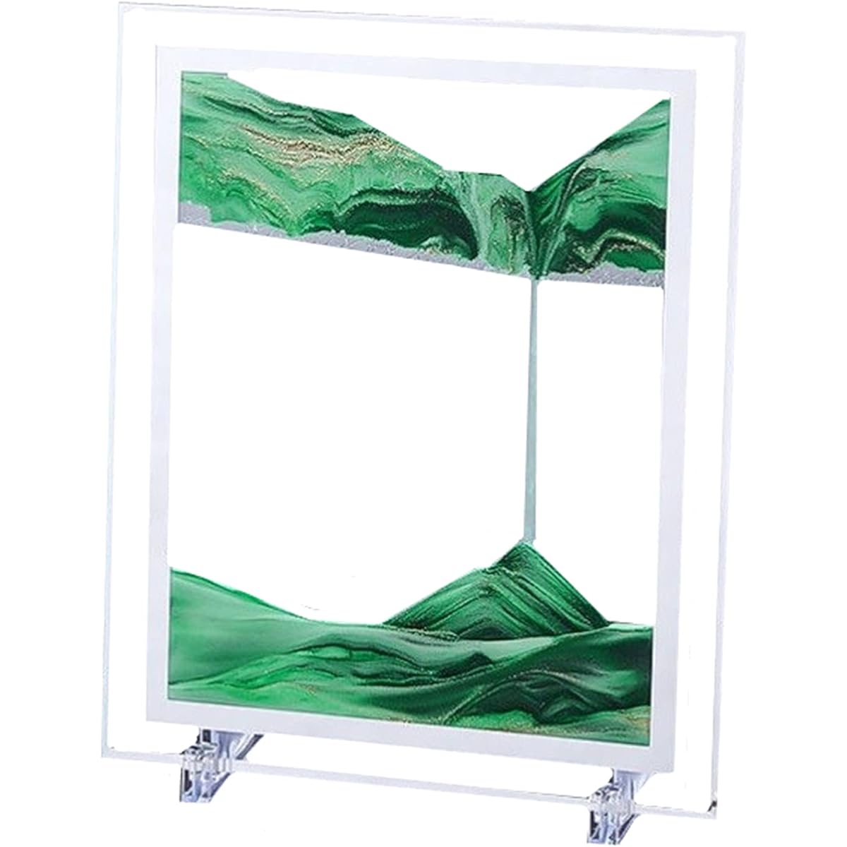 TONGMAN 7" 3D Moving Sand Art Glass Flowing Sand Painting Moving Sand Art Moving Sand Scenery Desktop Art 3D Motion Display Flowing Sand Frame Desktop Home Office Decor (Green)