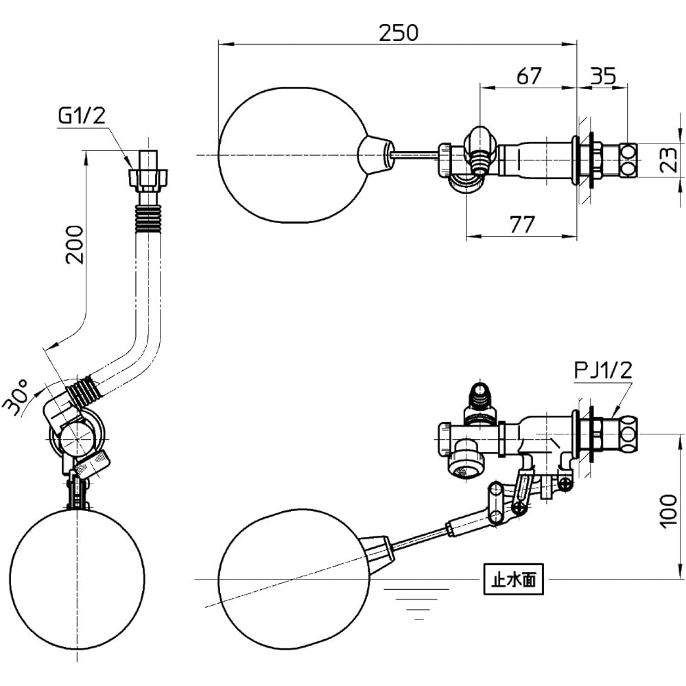 SANEI toilet parts hand wash low tank ball tap for middle hand wash position with connecting hose V46-X-13