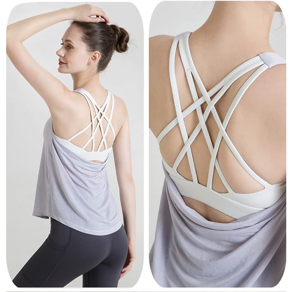 [and-L] Women's Yoga Wear, Tops with Cups, Tank Top, Body Covering, Integrated Bra Top, Quick Drying