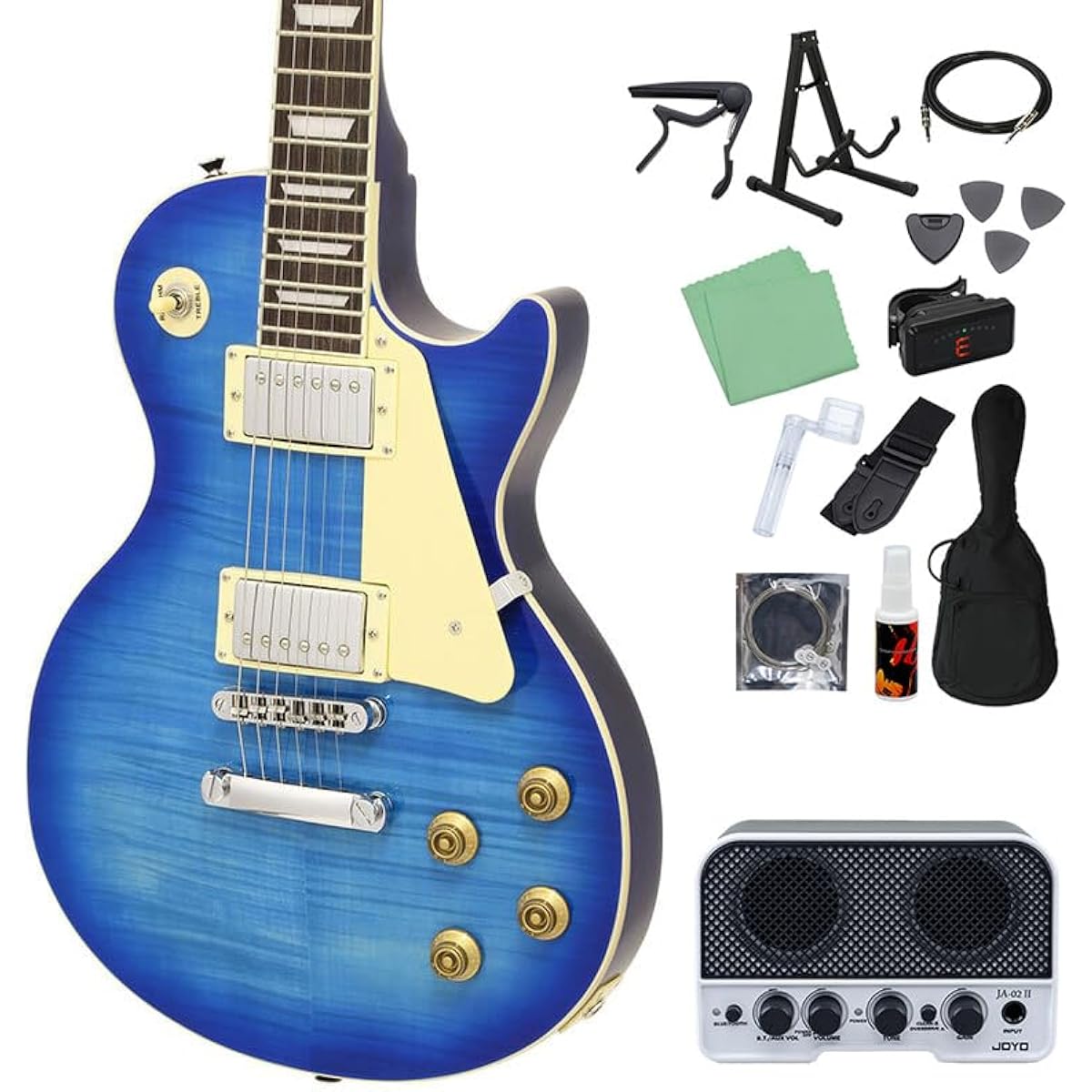 Blitz by AriaProII BLP-450 SBL Electric Guitar Beginner 14-piece Set [Includes Bluetooth Mini Amplifier] Les Paul Standard See-through Blue Blitz