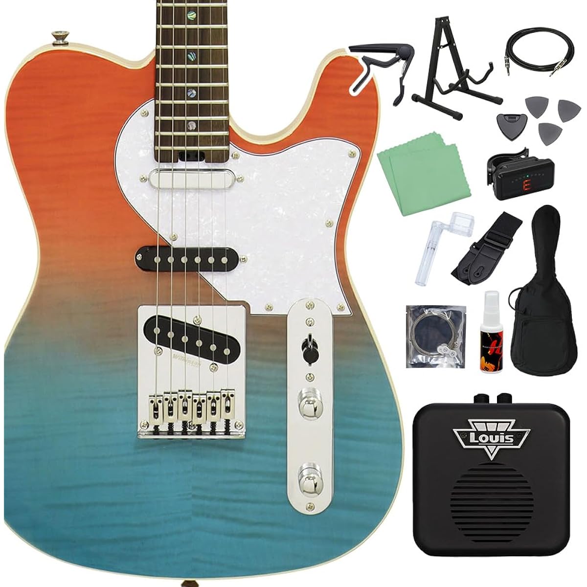 AriaProII 615-AE200LTD HR Electric Guitar Beginner 14-piece Set [With Mini Amplifier] Telecaster Type 3PU Horizon Red AriaPro II