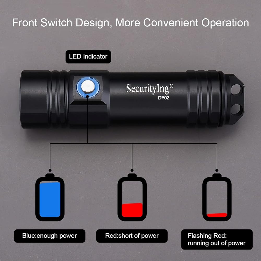 SecurityIng Diving Light 800 Lumens IPX-8 Waterproof Diver Light Underwater Light 80M 4 Dimming Modes LED Flashlight Diving Disaster Prevention Earthquake Prevention Fishing Camping Climbing (Batteries not included)