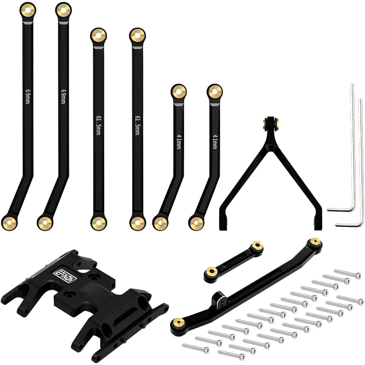 EPINON Aluminum Chassis Link High Clearance Suspension Link Steering Link and Skid Plate Set for 1/24 Axial SCX24 Deadbolt AXI90081 Upgrade Parts (Black)