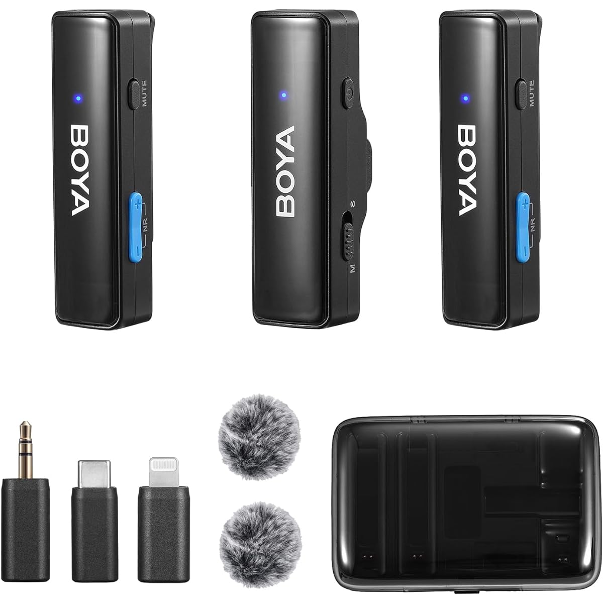 BOYA BOYALINK Wireless Lavalier Microphone for iPhone/Android/Camera Vlog, All-in-One Lapel Dual Mic System & Lightning & USB-C Input & Battery Case for Smartphone/DSLR YouTube Live