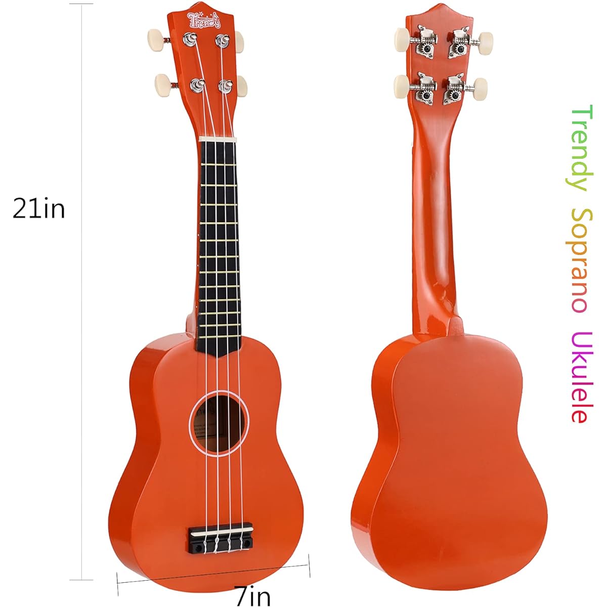 Trendy Soprano Ukulele for Beginners 21 Inch Hawaiian Ukulele for Adults and Students with Gig Bag (Orange)