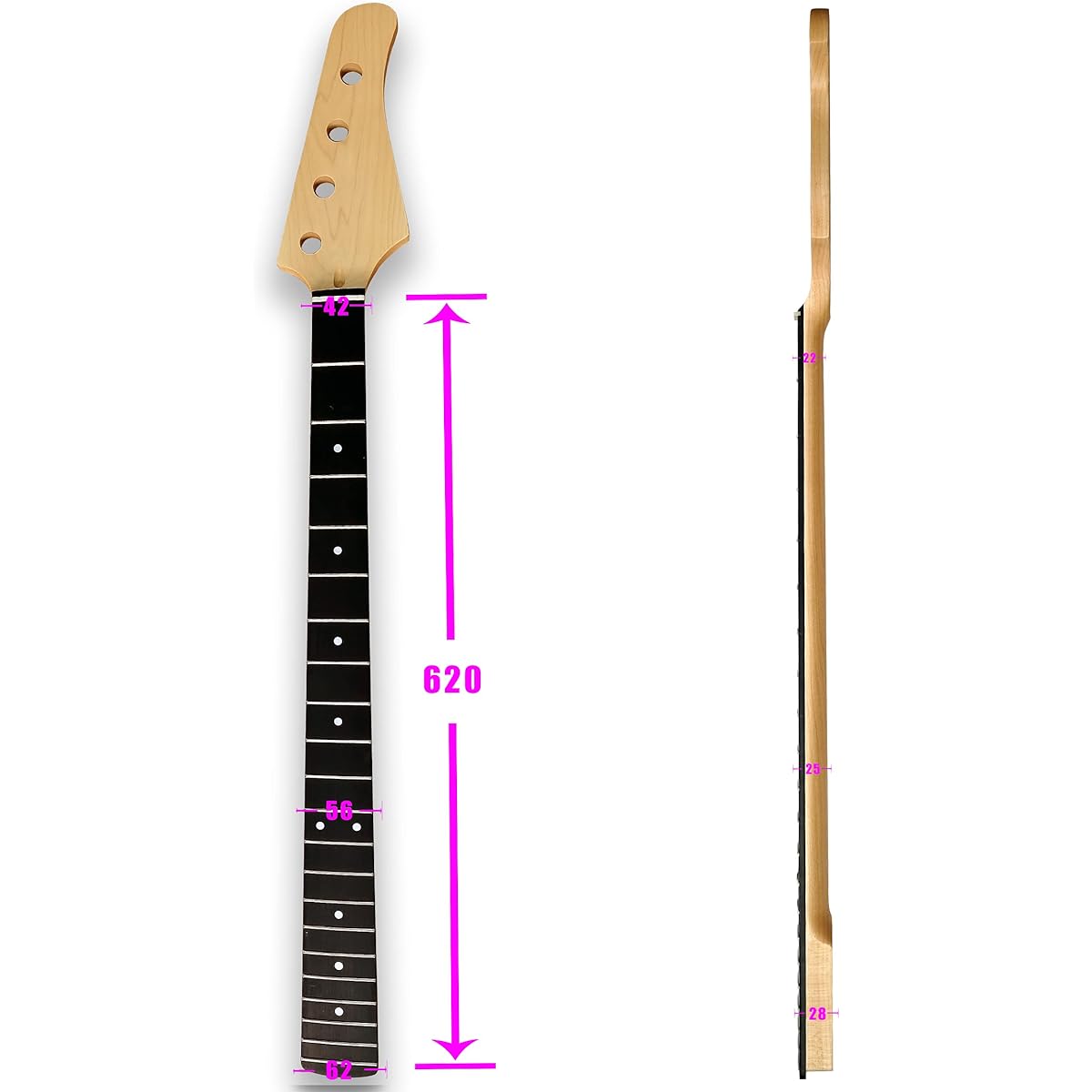 BexGears 4-String Electric Bass Guitar Neck 21 Fret Bolt-on Composite Ebony Fingerboard