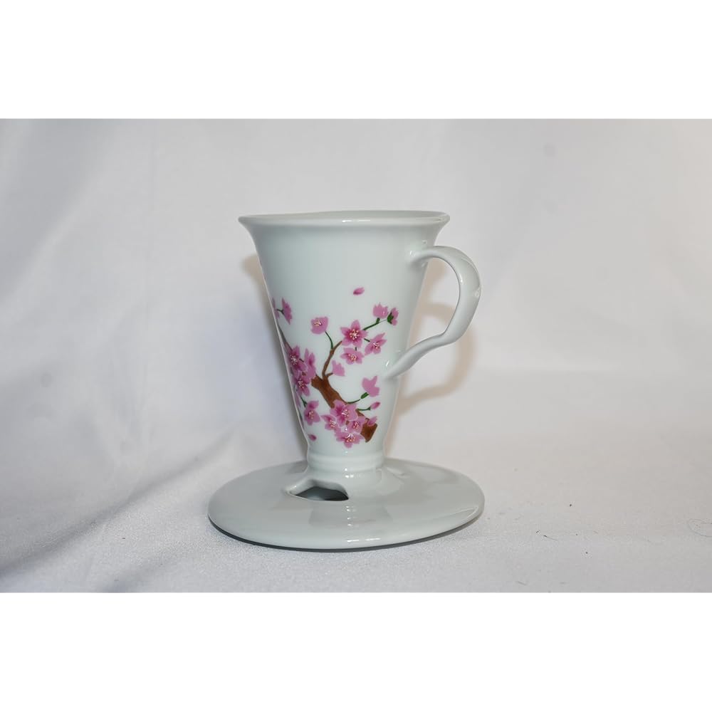 Conical 30 Single Ceramic Coffee Dripper Aritayaki Sakura with 3 sets of white porcelain flannel filters