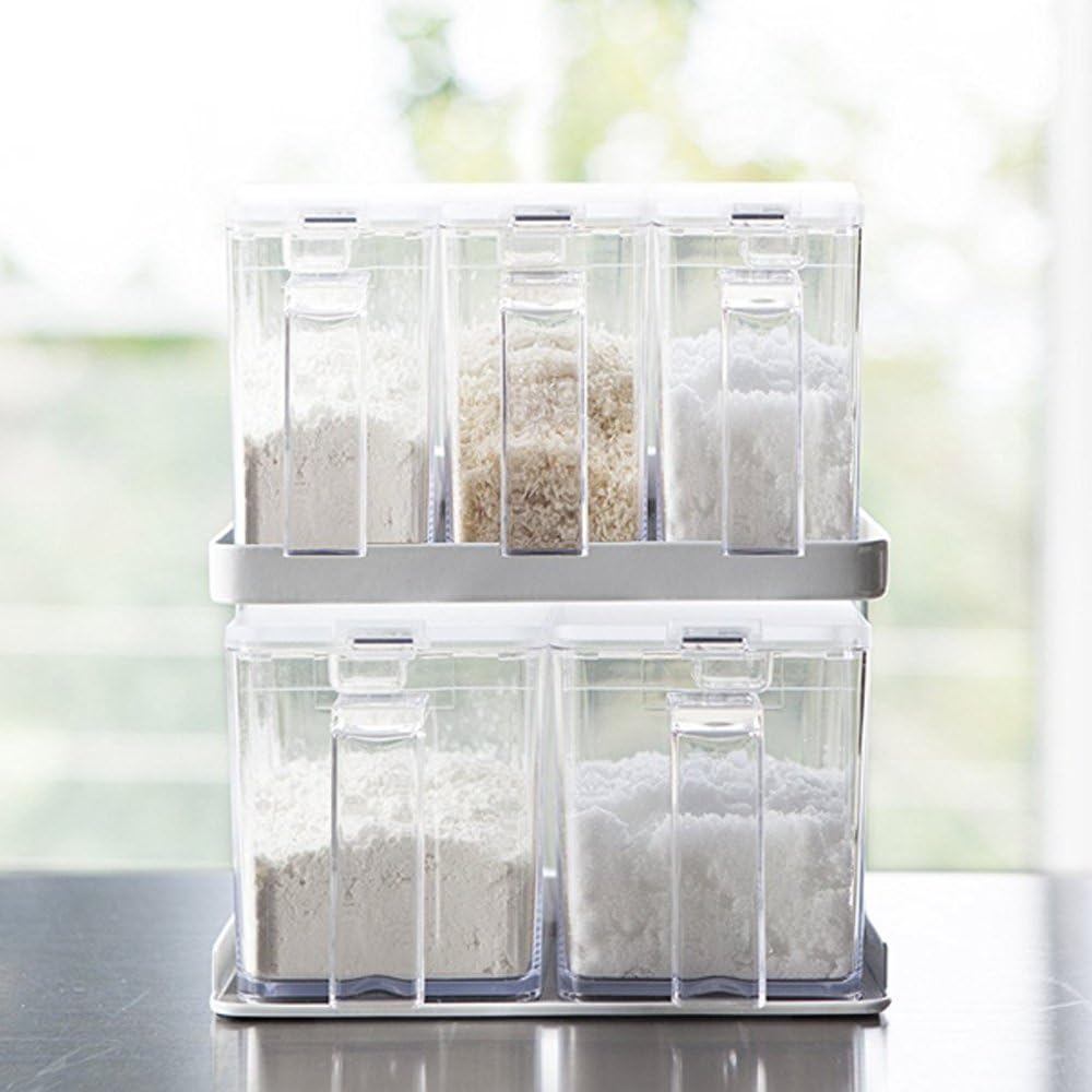 Yamazaki Jitsugyo Seasoning Container S Size 3 Pieces L Size 2 Pieces & Rack 6 Piece Set Stocker Container Case Storage Spoon Kitchen Tower White 3341 2867 3SET