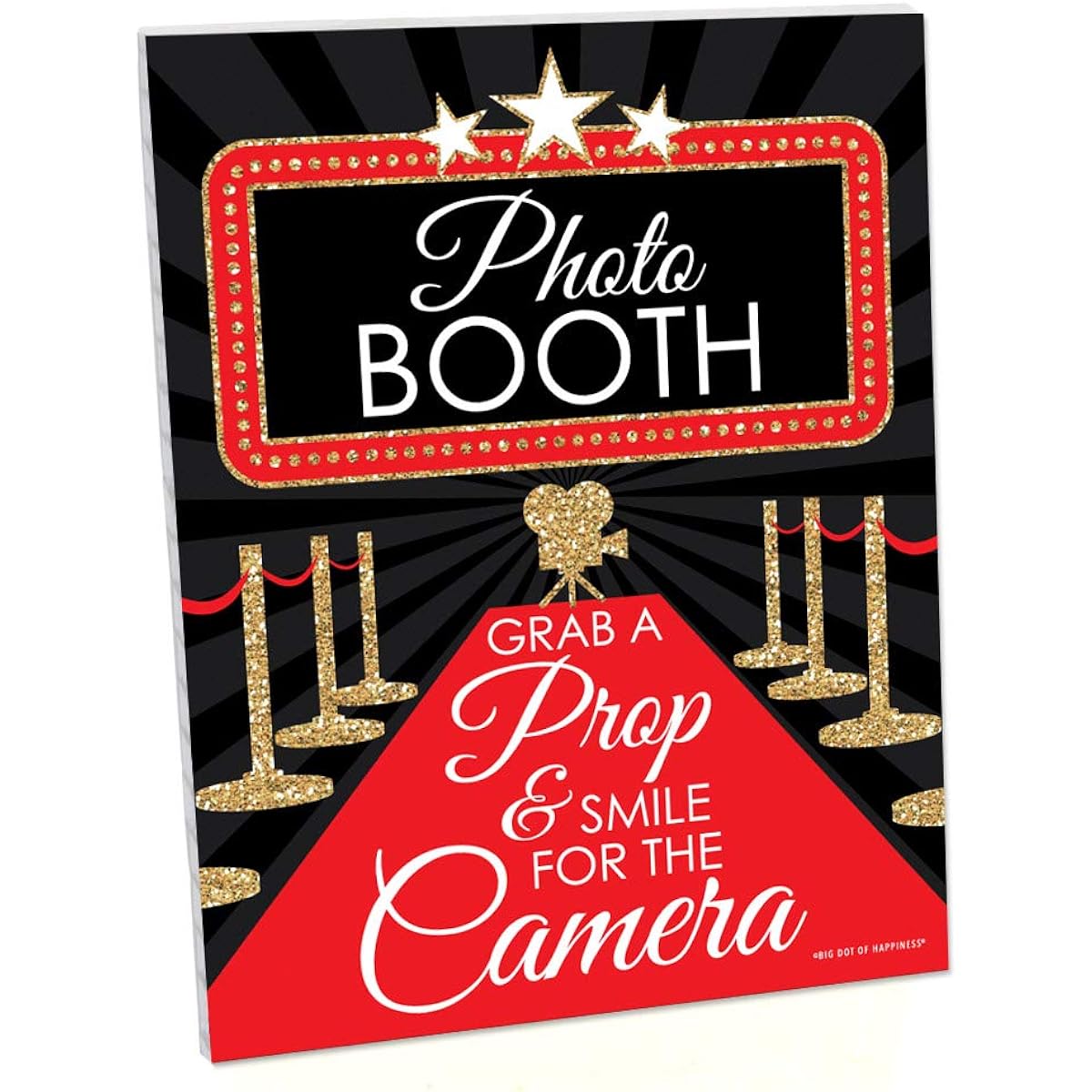 Big Dot of Happiness Red Carpet Hollywood Photo Booth Sign - Movie Night Party Decorations - Printed on Sturdy Plastic Material - 10.5 x 13.75 Inch - Sign with Stand - 1 Piece