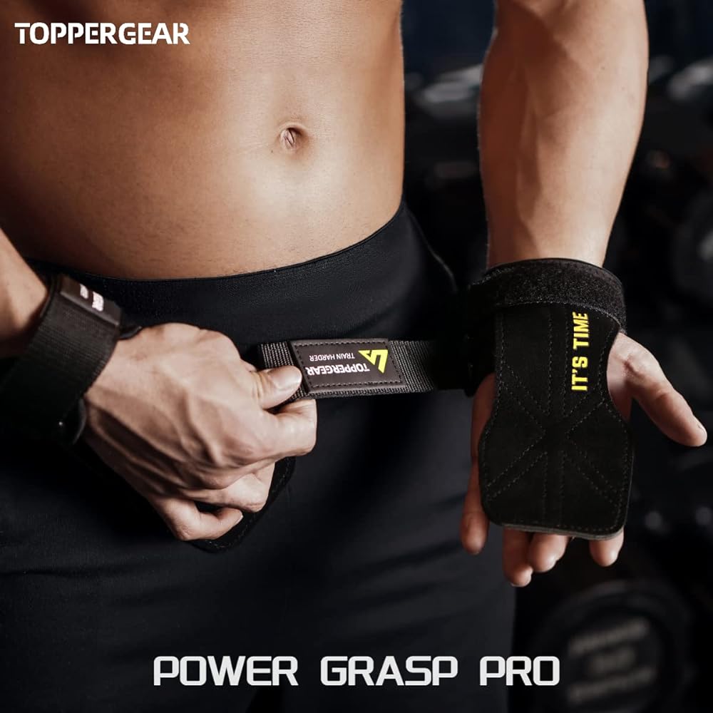 TOPPERGEAR Power Grip Genuine Leather Weight Lifting Grip