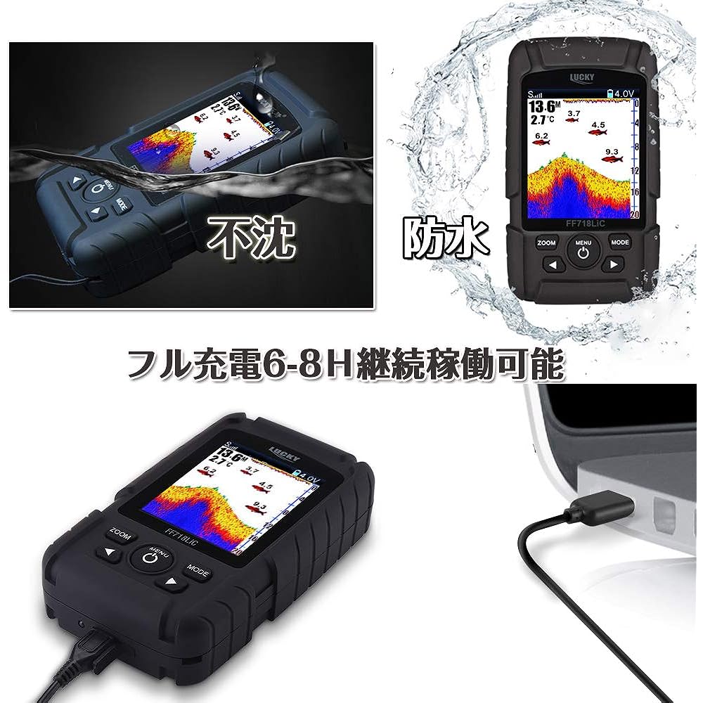 LUCKYLAKER Fish Finder, Waterproof, Fish Finder, Portable, Fish Finder, Wired Sensor, Fish Finder, Japanese Operation Screen, Japanese Instruction Manual, Ice Fishing
