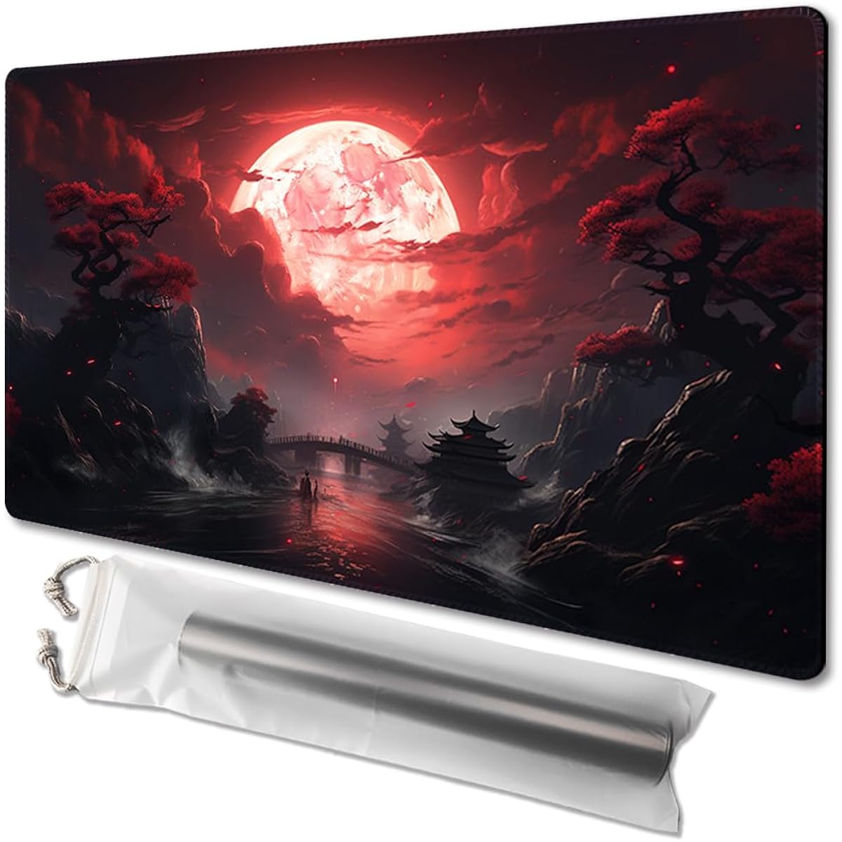 MTG Playmat Size 24x14 Inch Free Storage Bag Non-Slip Backing Print Perfect for Card Game Lovers TCG Playmat Mouse Pad (No Zone, No Blood Moon Secret)
