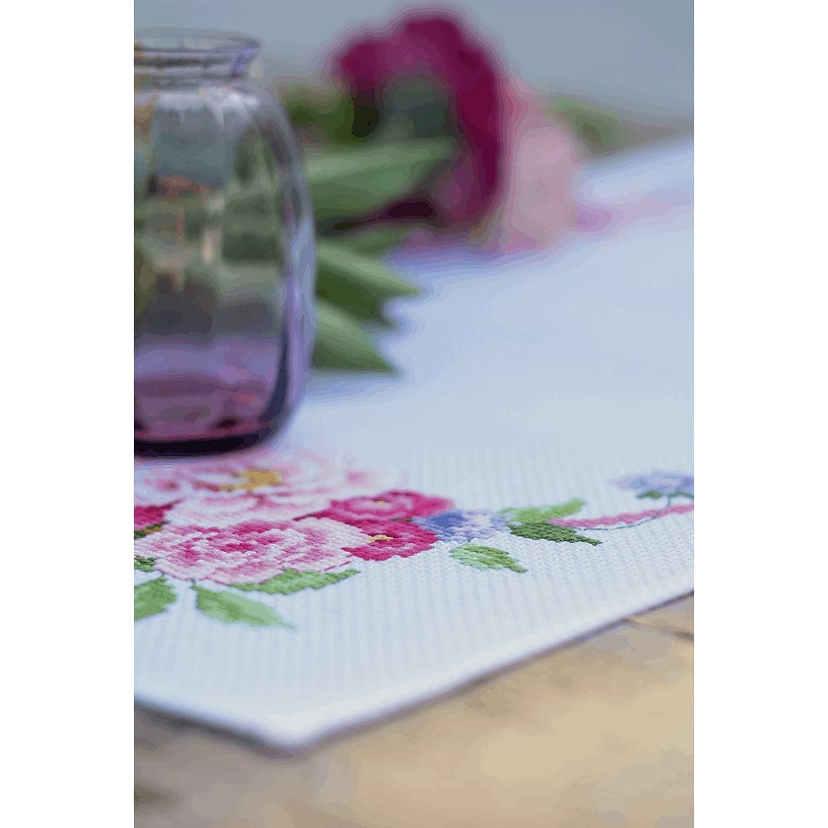 Vervaco Counted Cross Stitch Table Runner Kit 12.8"x33.6" Classic Flower Bouquet (11 Pieces) -V0154338