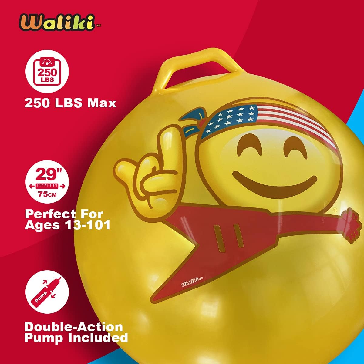 WALIKI Hopper Ball for Adults | Hippie Hop | Jump Hopping Ball | Bouncy Ball | Field Day (29"/75cm)