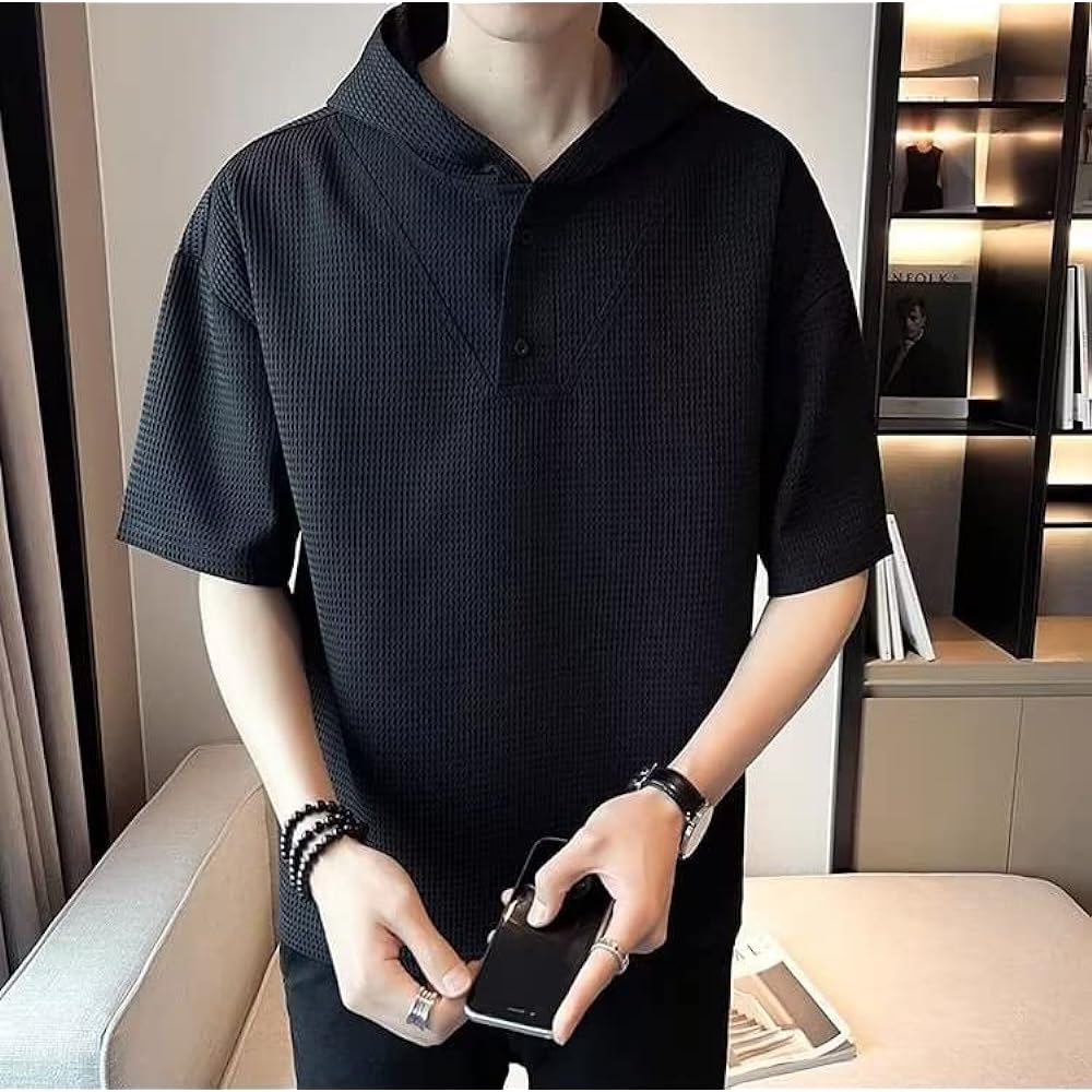 [KOTRBOY] Men's Parka Short Sleeve Summer Clothes - Plain Hooded Layered Simple Stylish Large Size Sweatshirt Pullover Loose Casual Large Size