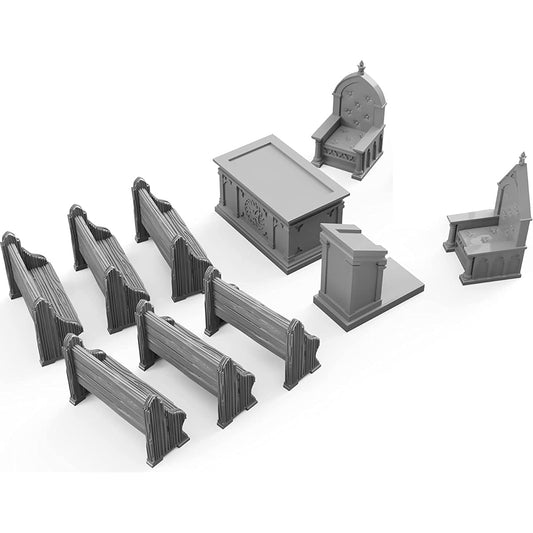 3DEGOS Church Chapel Chatur Furniture Set DND Terrain 28mm Dungeons & Dragons D&D Pathfinder Warhammer 40K RPG Miniatures Age of Sigmar Tabletop D&D Dungeons & Dragons Gifts