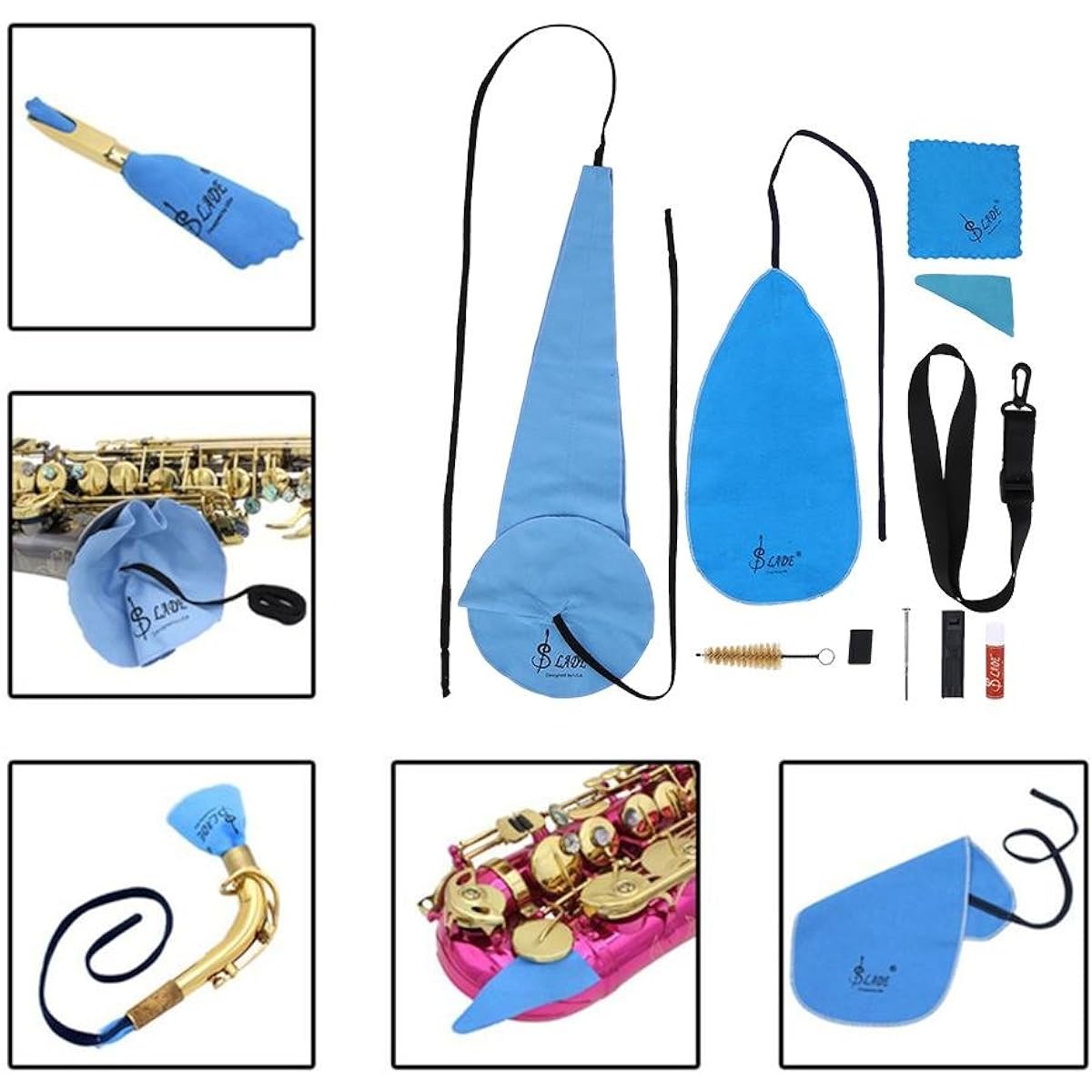 10-1 Saxophone Cork Grease Cleaning Care Kit, Mouthpiece Mouth Brush Mini Screwdriver Thumb Rest Reed Case Cleaning Cloth Wind Instruments
