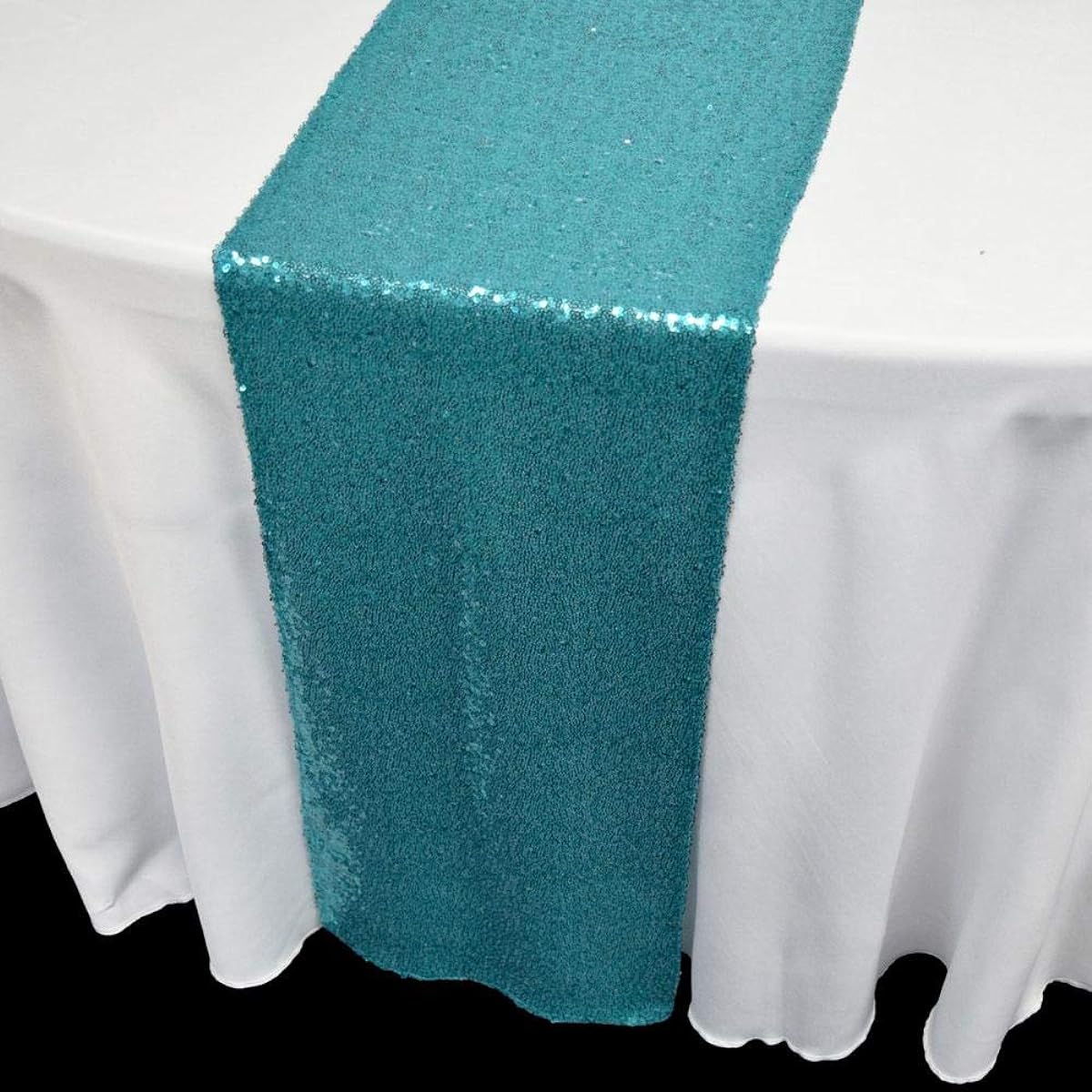 Quasimoon Sequin Table Runner by PaperLanternStore, 12 x 108 Inches, Blue, TBLRNS-TU