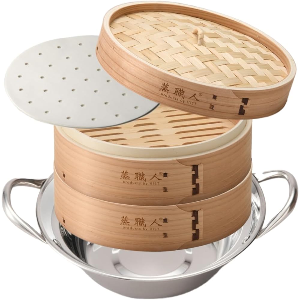 Heist [Steamer] Cedar steamer with IH pot, set of 2 units and 1 lid, commercial use steamer steamer, comes with 20 sheets for the steamer (Steamer, with pot, cedar 21cm)