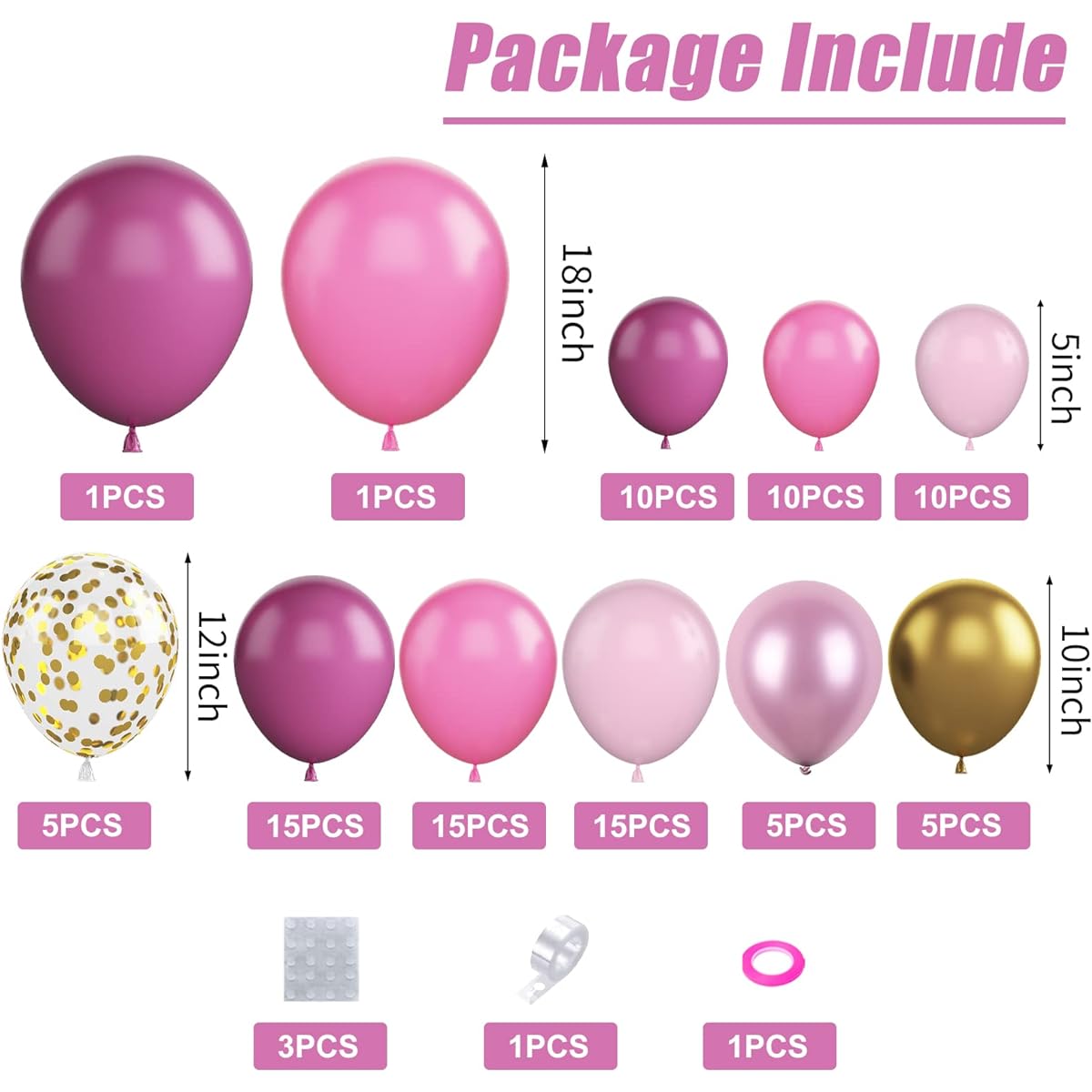 Pink Gold Balloon Garland Arch Kit 97 Pieces Pink and Hot Pink Metallic Gold Latex Balloons for Baby Shower Wedding Birthday Graduation Anniversary Bachelorette Party Background Decoration