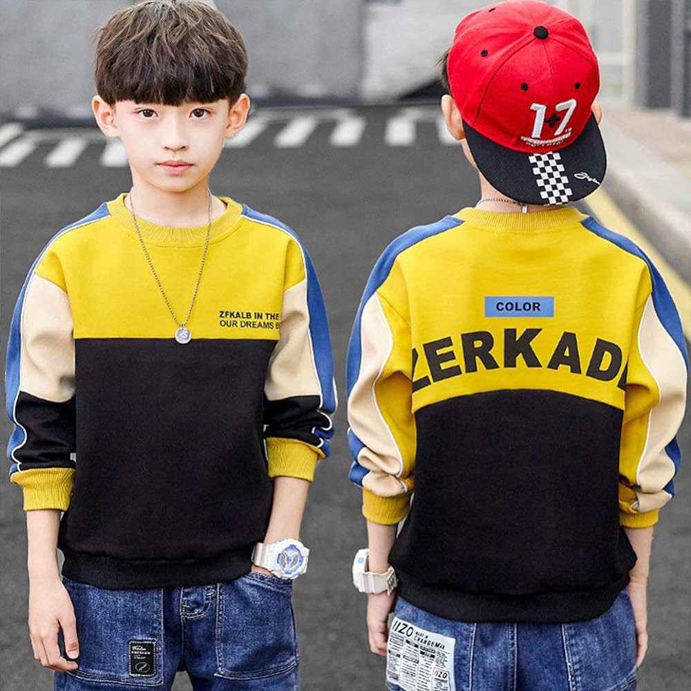 [NiceYY] YUEGUANG Kids' Long Sleeve T-Shirt, Boys, Sweatshirt, Sweatshirt, Round Neck, Junior Boys, Cut and Sew, Stretch, Breathable, Soft, Stylish, Everyday Wear, Loungewear, Casual