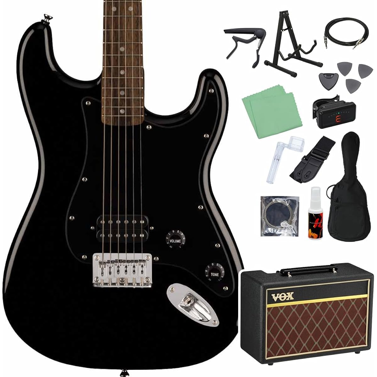 Squier by Fender SONIC STRATOCASTER HT H Black 14-piece electric guitar beginner set [with VOX amp] Stratocaster Hardtail 1PU Squier/Squier