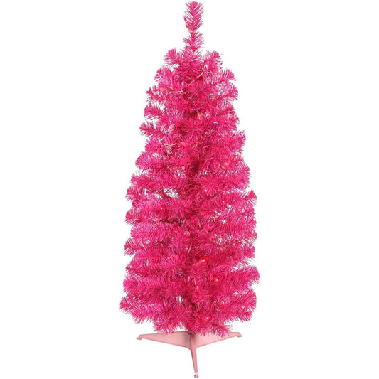 Vickerman Colorful Pencil Hot Pink Christmas Tree with 50 Pink Mini Lights, 3 ft