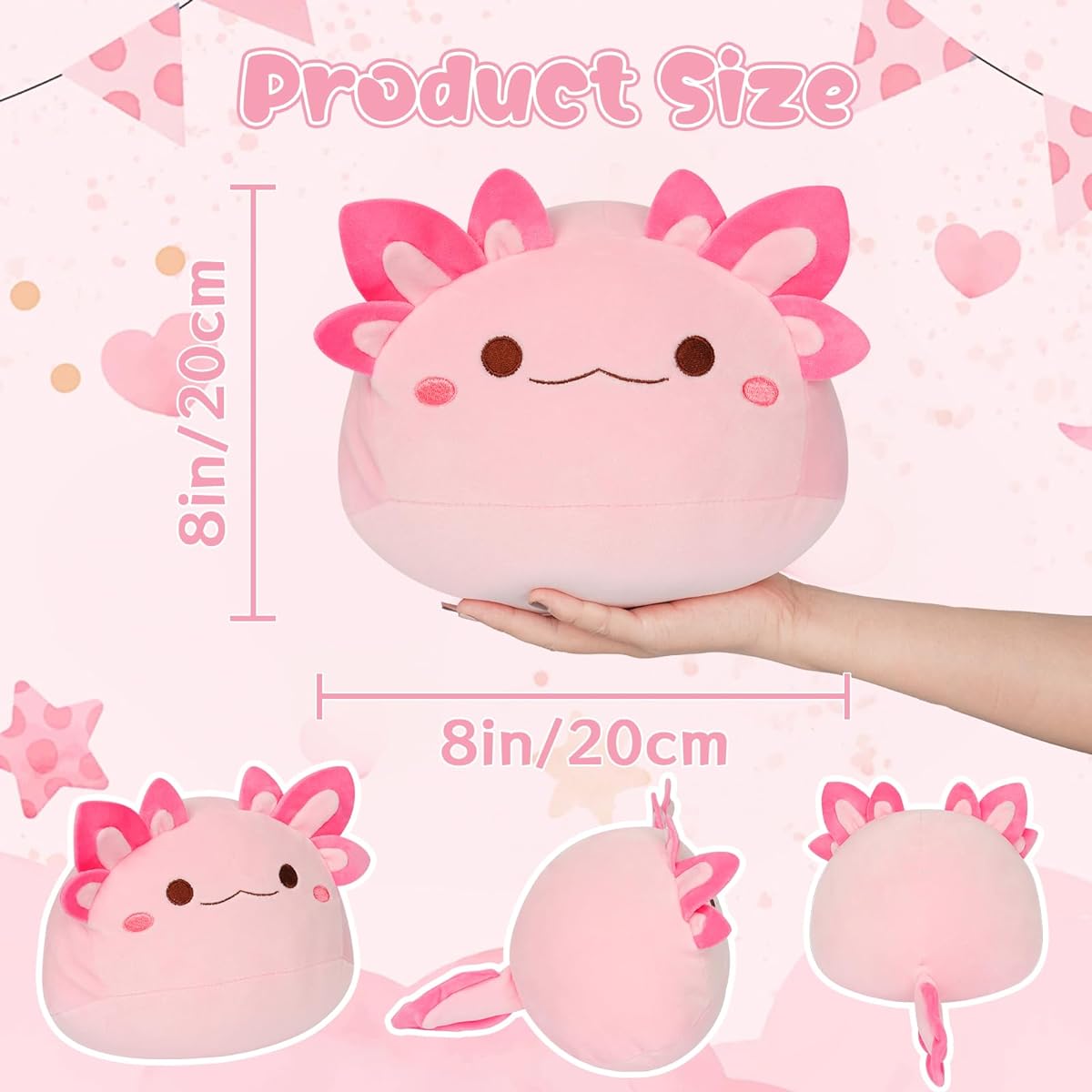 Prewplam Axolotl Plush Toy Pink Axolotl Plush Toy 8 Inch Cute Axolotl Stuffed Animal Cute Round Axolotl Stuffed Animal Cute Stuffed Animal Doll for Kids Boys Girls