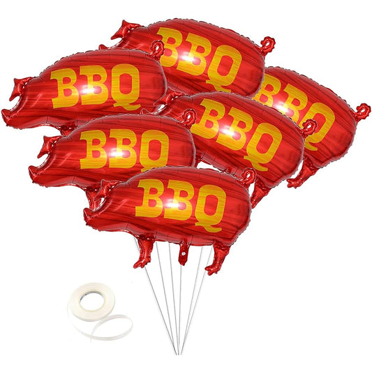 6 Pieces BBQ Balloons Pig Shape BBQ Mylar Foil Balloons for Birthday Barbecue Picnic Quail Fast Food Snacks Party Decorations Birthday Baby Shower Party Decorations Supplies
