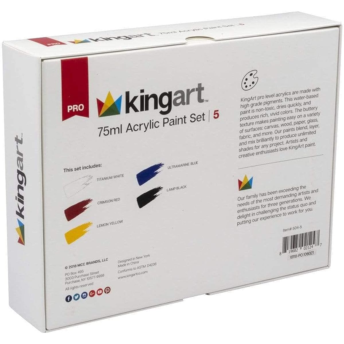 KINGART 504-5 75ml 5-Piece Set of Acrylic Paints