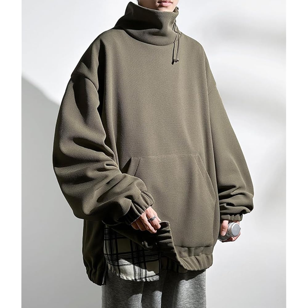 [JHIJSC] Men's Parka, Autumn/Winter, Long Sleeve, Loose, Pullover, Plain, High Neck, Casual, Stylish, Large Size