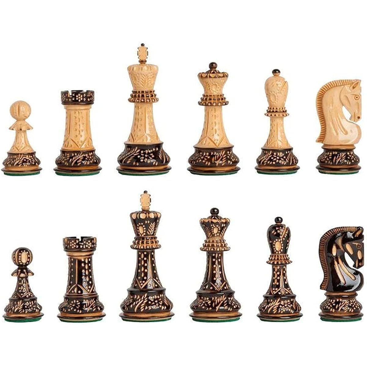 Hastha Kalalu | 1959 Replica Russian Zagreb Chess Pieces 3.75" King Size Burnt & Lacquer Finish Weights (Chess 32 Pieces)