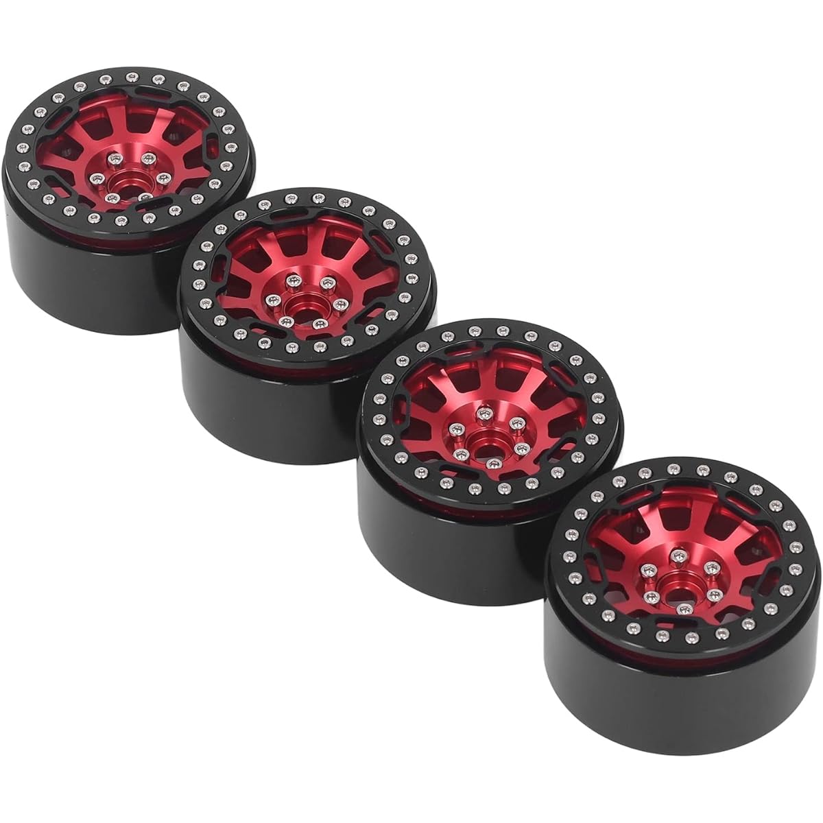 RC Wheel Rim Hubs, Aluminum Alloy 2.2 Inch Wear-Resistant, Durable, Weighted Design 4pcs RC Beadlock Wheel Hubs for SCX10 (Red)