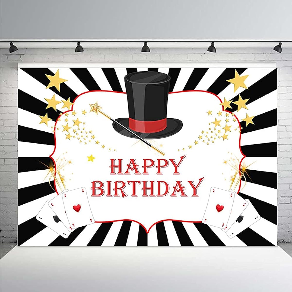 MEHOFOND 7x5ft Magic Show Boys Birthday Backdrop Poker Las Vegas Casino Magician Party Supplies Backdrop Banner Gold Star Magical Cake Table Decoration Photo Booth Studio Props Vinyl