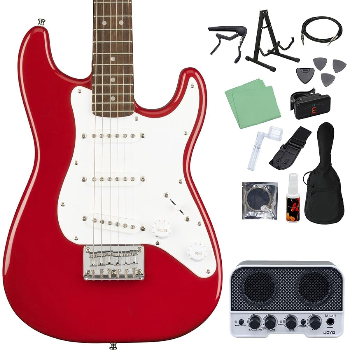 Squier by Fender Mini Stratocaster Dakota Red 14-piece electric guitar beginner set [with Bluetooth mini amp] Stratocaster mini size Squier/Squier