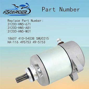 Soarider Starter Motor & Solenoid Relay for Honda 350 Fourtrax Rancher TRX350FE TRX350FM TRX350TE TRX350TM 2000-2006 18607 31200-HN5-671 31200-HN5-A81 3122 Replacement 00-HN5. -M01, SMU0215 41054038