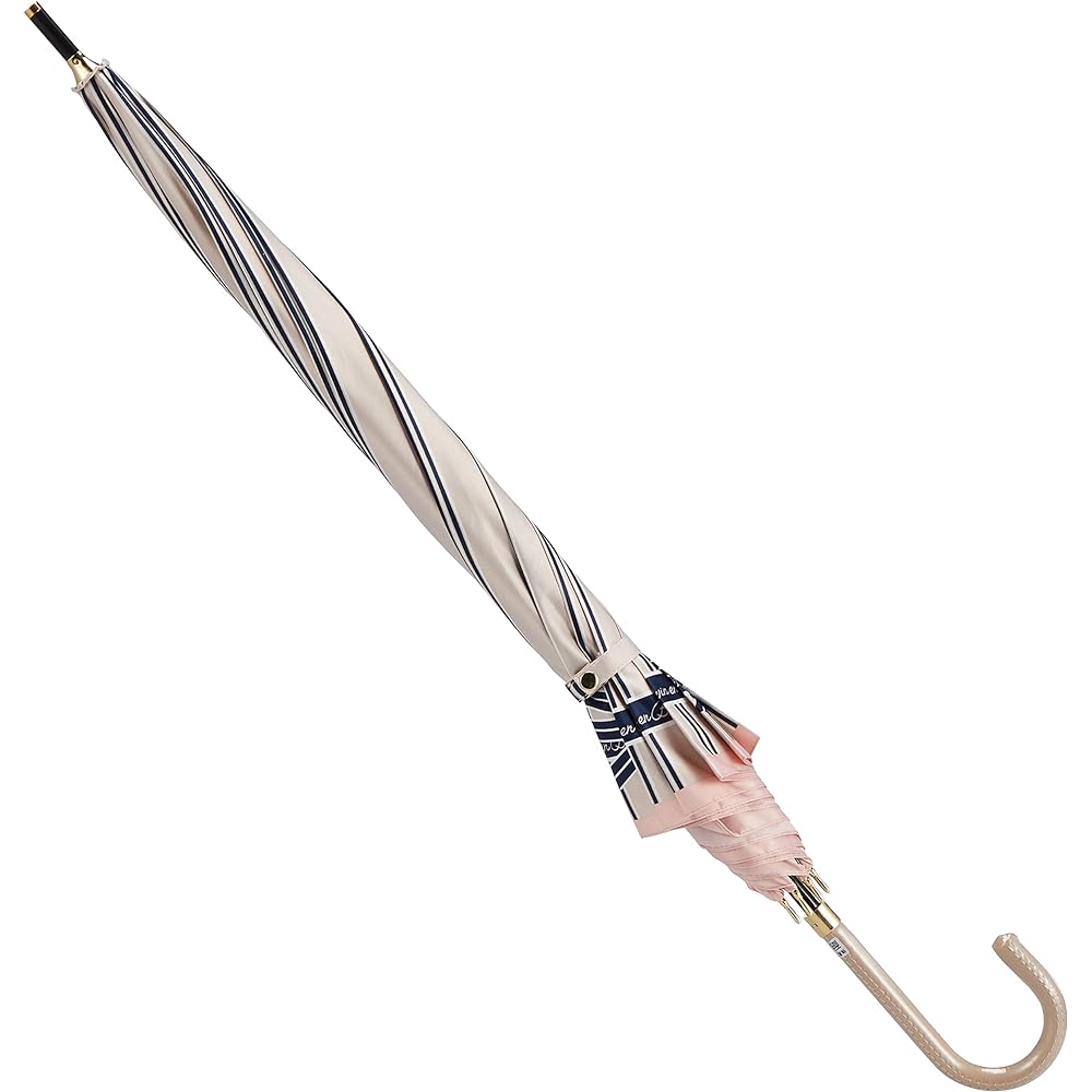 [Lanvin on Bleu] MOONBAT LANVIN en Bleu Woolly Satin Print Striped Ribbon Long Umbrella Umbrella Jump Umbrella Windproof Women's Gift Present 21-084-10748-00-21-60 Beige Rib Length: Approx. 60cm