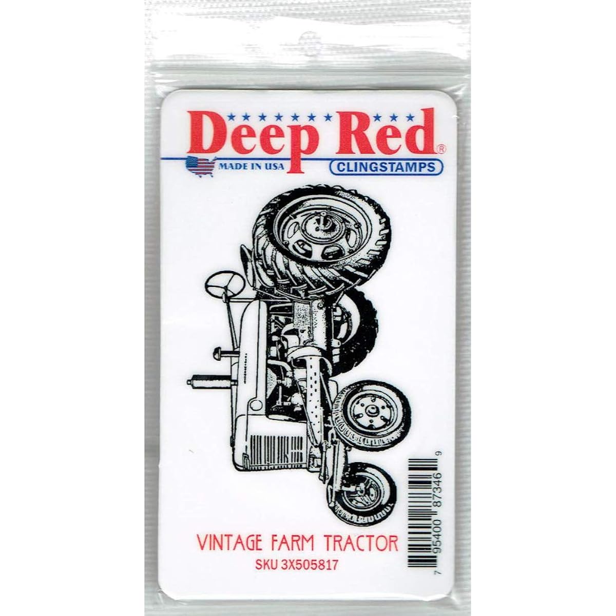 Deep Red Stamps Vintage Farm Tractor Rubber Adhesive Stamp 3.2 x 2.1 Inch