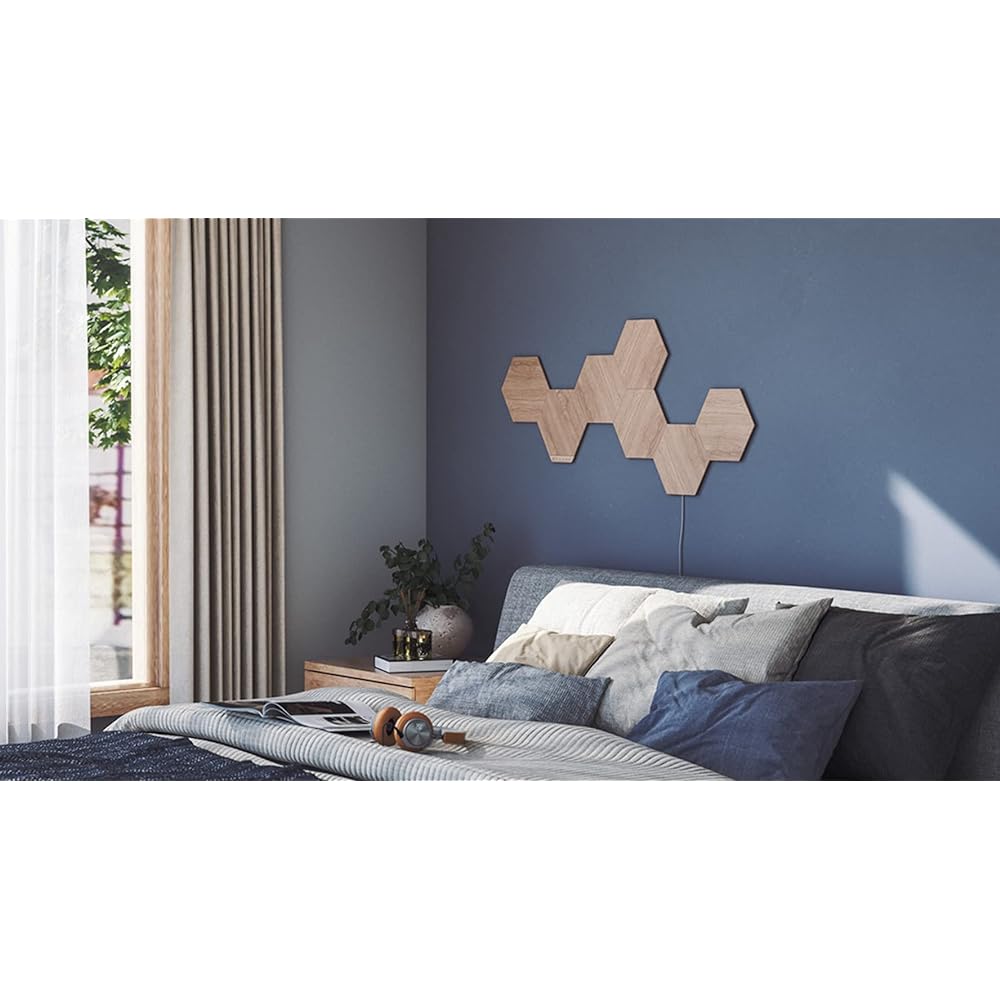 Nanoleaf Elements Hexagon 3-piece Expansion Pack Smart Light Wood Grain Interior Lighting LED Light Compatible with Light Bulb Color and Daylight White Dimmable Hexagonal Wall Mounted Light Easy Installation Compatible with Alexa / Google Home / HomeKit