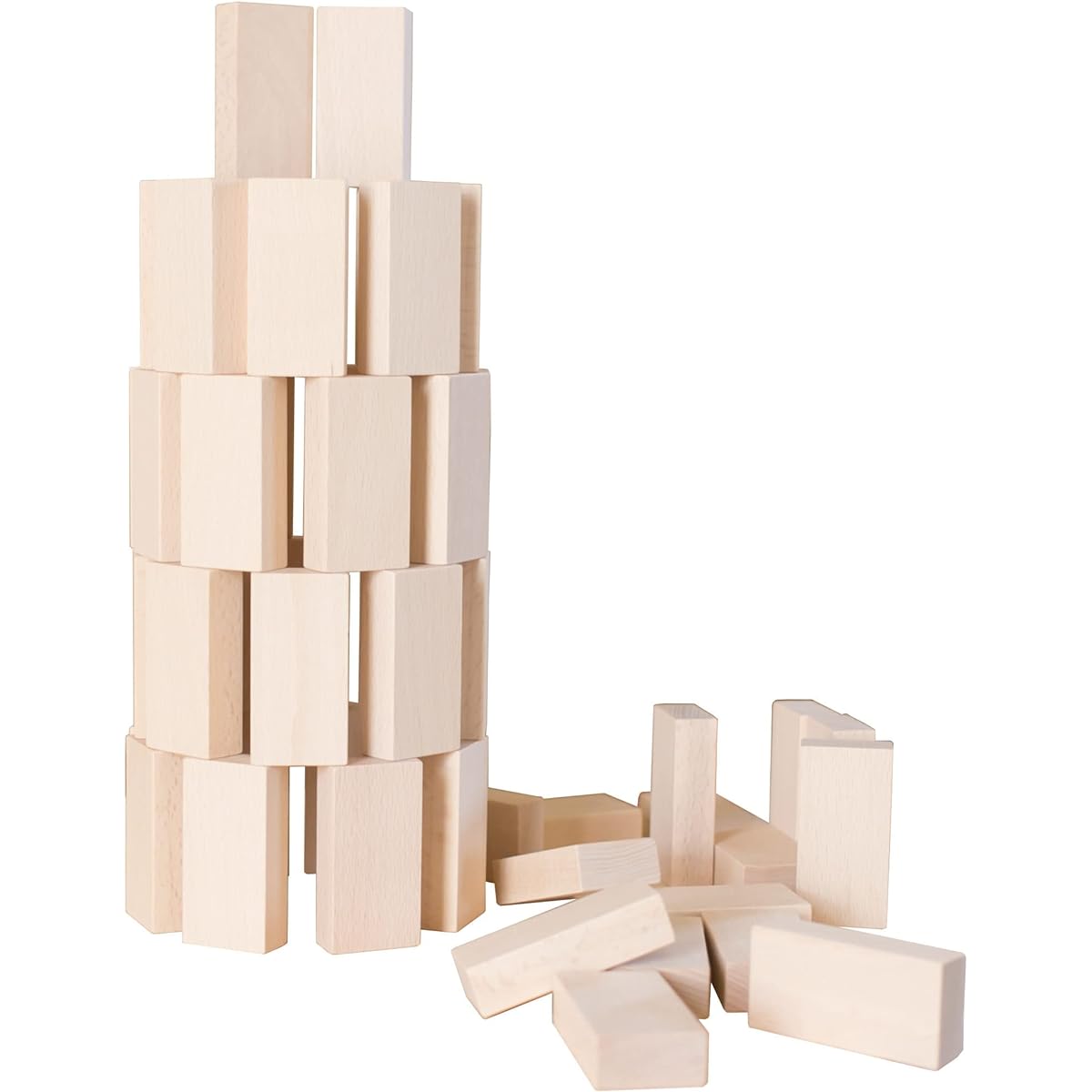 Kiyusha Natural Beech Wood Classic Brick Shape Cuboid Building Blocks Choose from 4 Series (No.2 100 Pieces)
