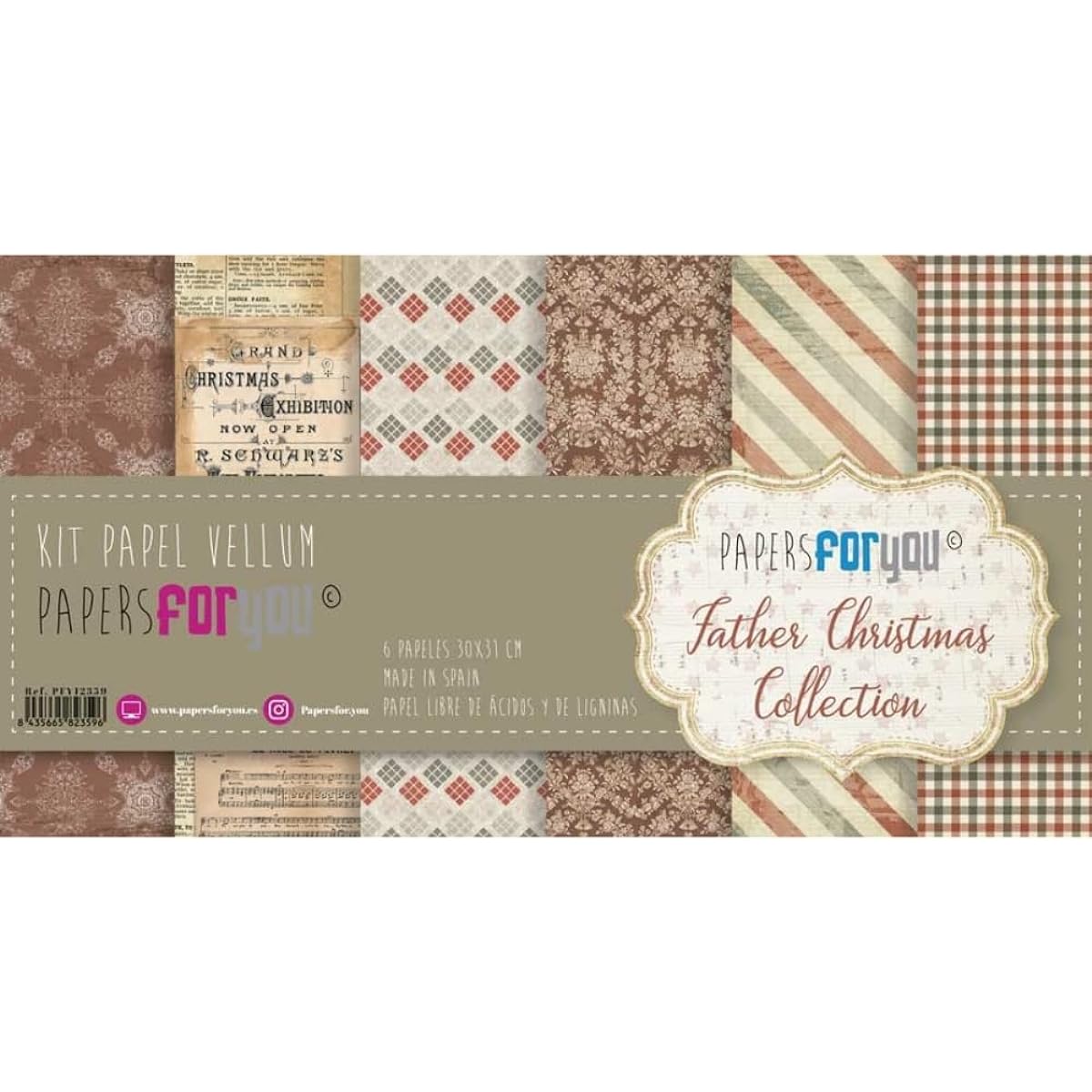 Papers For You - Vellum Scrapbooking Paper Kit | "Father Christmas" Collection | 6 Sheets of Single Sided Vegetable Paper with Different Designs | Size 30 x 31 cm (11.8" x 12.2")