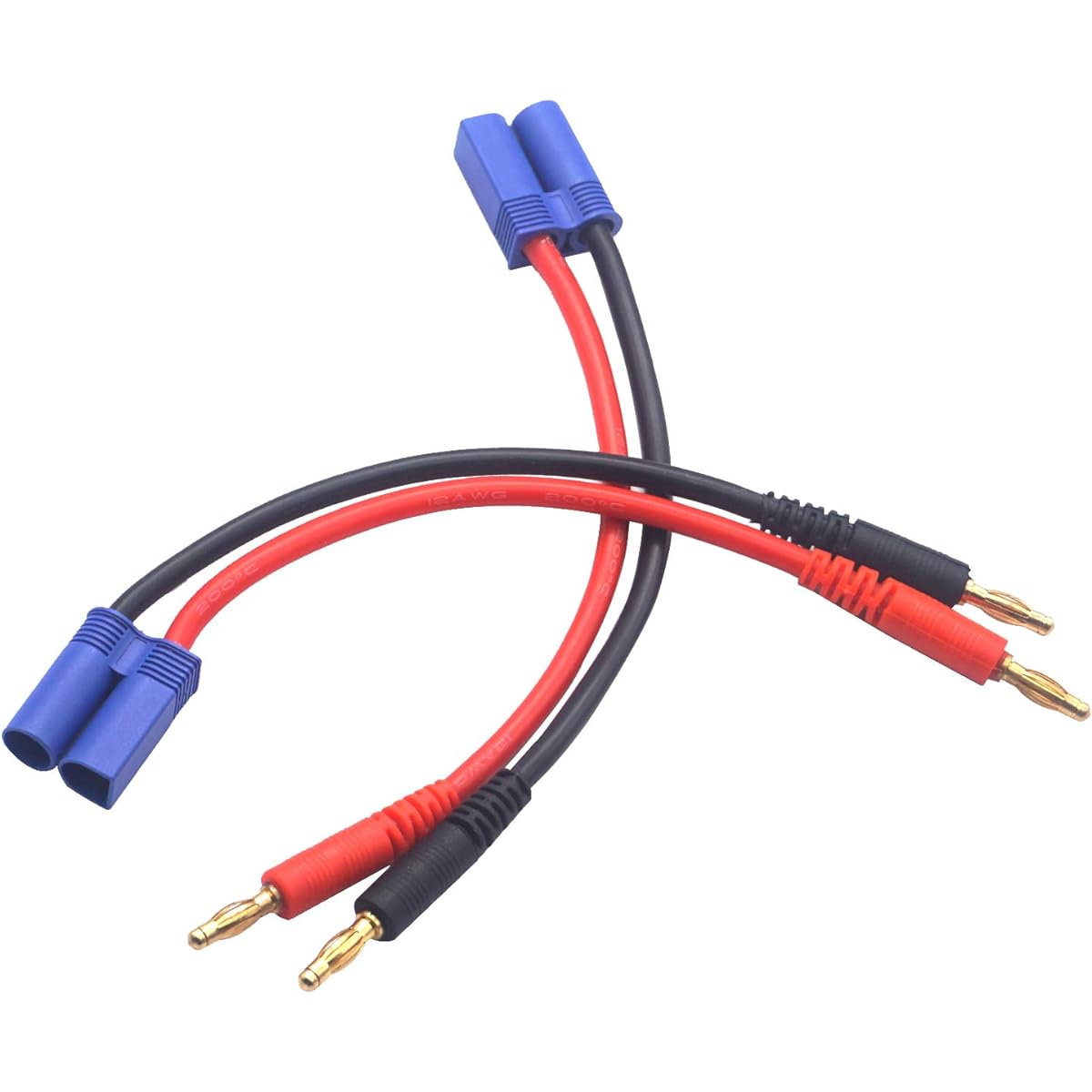Vgoohobby EC5 Male Style Plug to 4mm Bullet Banana Connector Battery Charger Charging Cable Wire for RC Model Drone Helicopter Quadcopter Car, 15cm/12AWG, Pack of 2