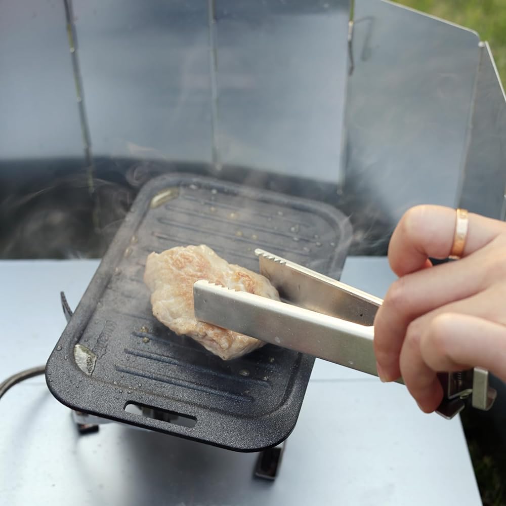 MiliCamp Extra Thick Iron Plate SOLO Teflon Treated Grill Plate Large Mestin Perfect Yakiniku Plate (Handle and Storage Bag Included)