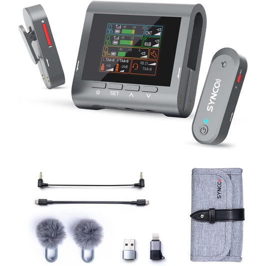 recorder, Switch microphone, audio storage, 48KHz, 75/150/300 three-stage noise canceling function, five types of EQ effects, perfect for Vlog microphone/YouTube video shooting/lectures/online classes, SYNCO-Lapel microphone-Wireless-Recording-Microphone