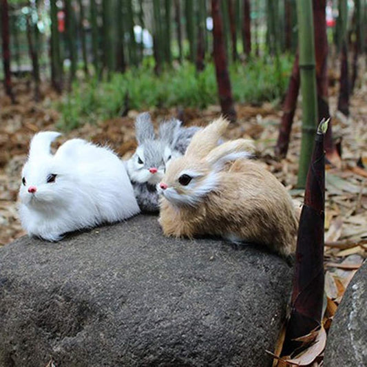TBoxBo 3Pcs Mini Realistic Plush Rabbit Simulation Animal Model Decoration Lifelike Animal Bunny Toys Imitate Furry Rabbit Cute Soft Stuffed Animal Doll Birthday Gift