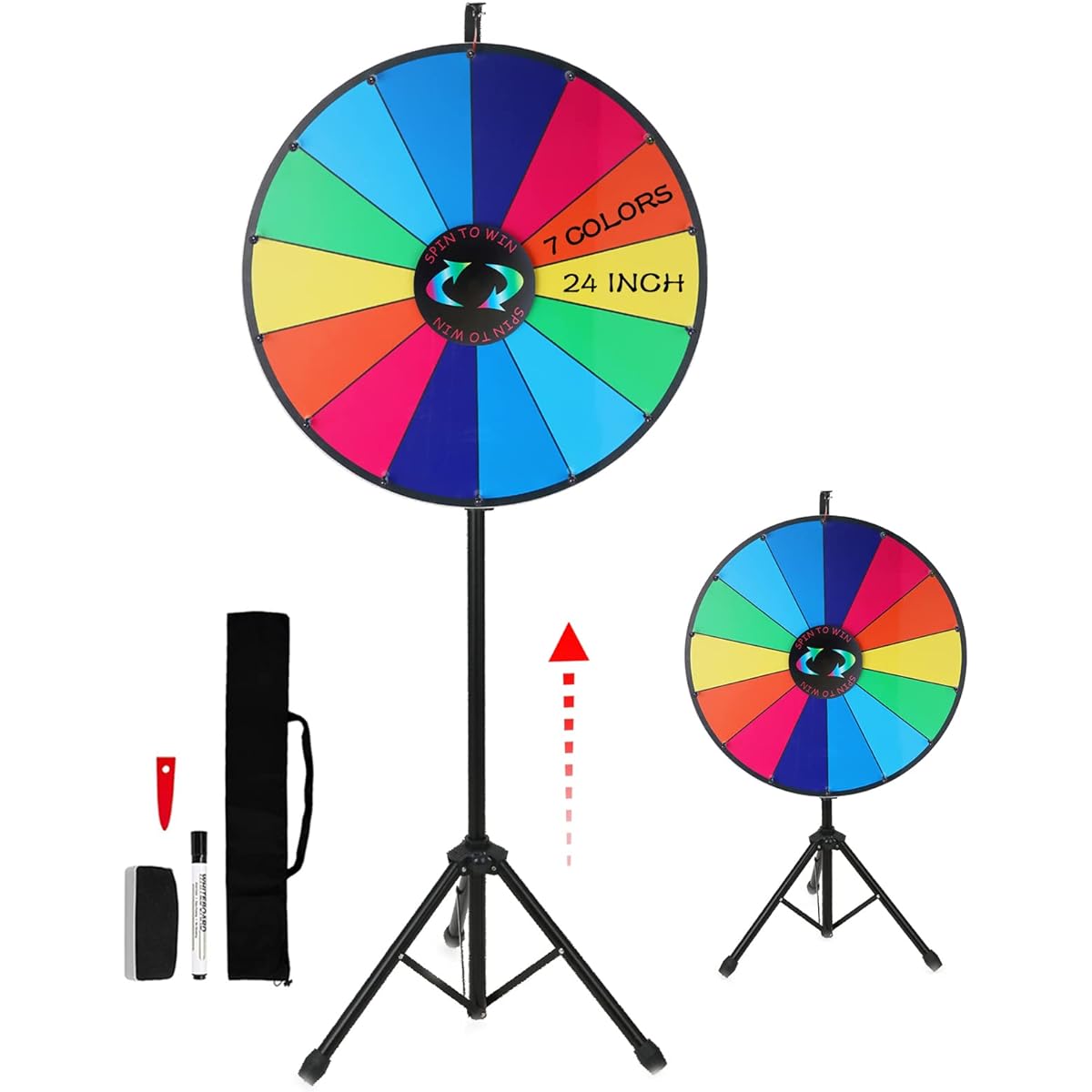 iElyiEsy 24" Spinning Prize Wheel of Fortune with Foldable Tripod Floor Stand, Adjustable Height, 14 Slots, Spin Wheel with Dry Erase Marker & Eraser for Carnival Trade Show
