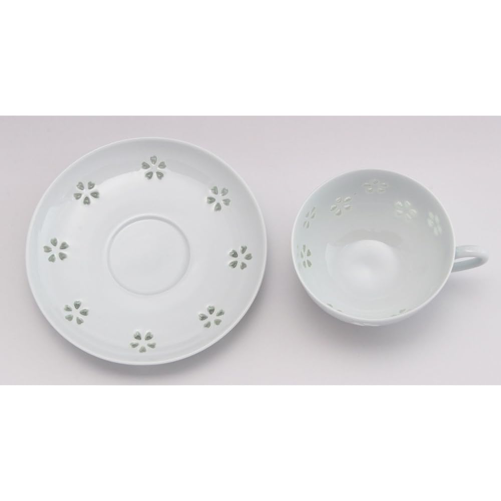 Saisei Ceramic Cup_Saucer White 120ml Hasami Ware Crystal Carved Tea Bowl Dish with Flowers