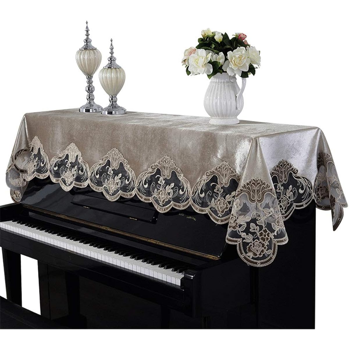 Digital Piano Dust Cover Lace Piano Cover Piano Towel Embroidered Fabric 90x220cm for Universal Piano (Color: A, Size: L)