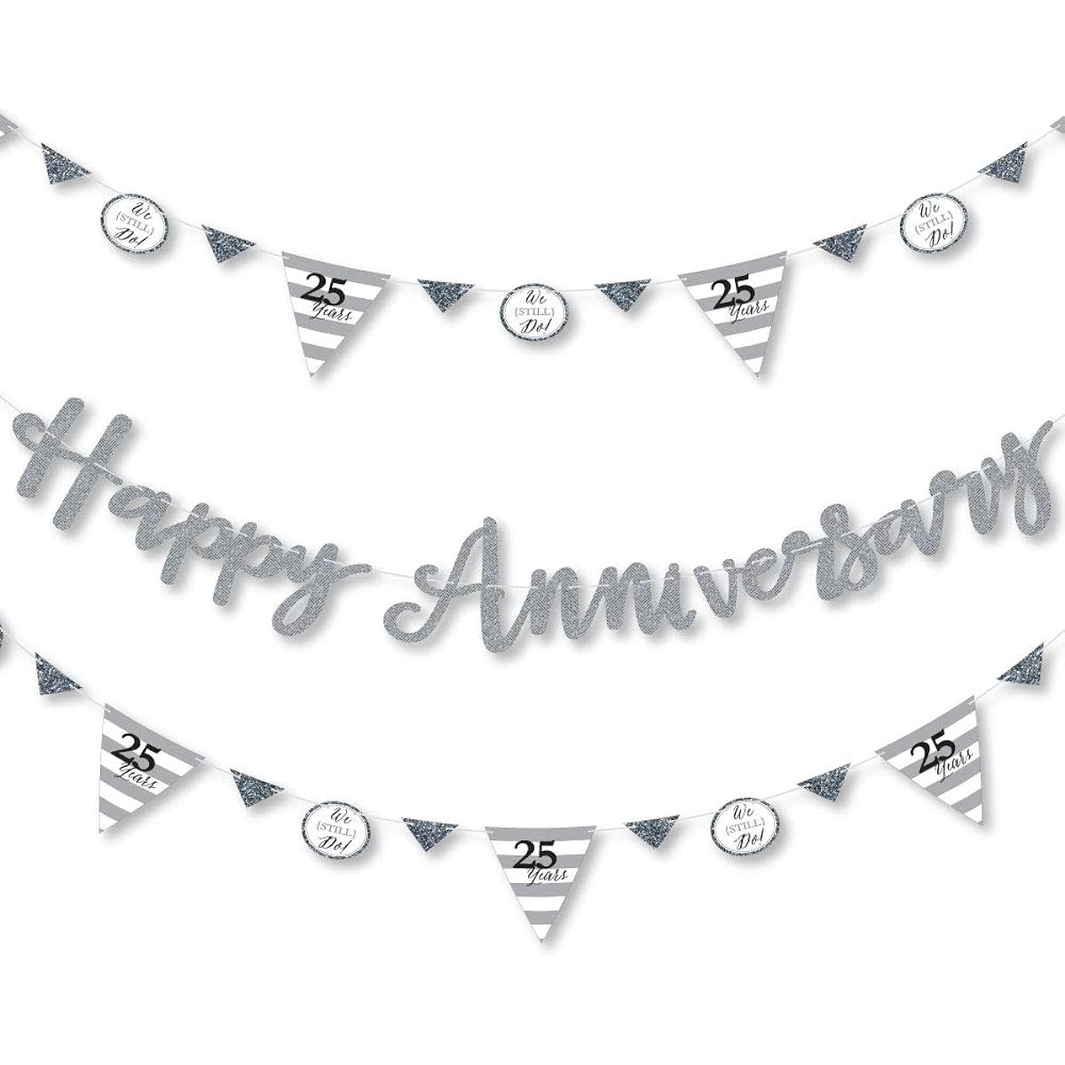 Big Dot of Happiness We Still Do - 25th Wedding Anniversary - Anniversary Party Letter Banner Decorations - 36 Banner Cutouts and Happy Anniversary Banner Letters