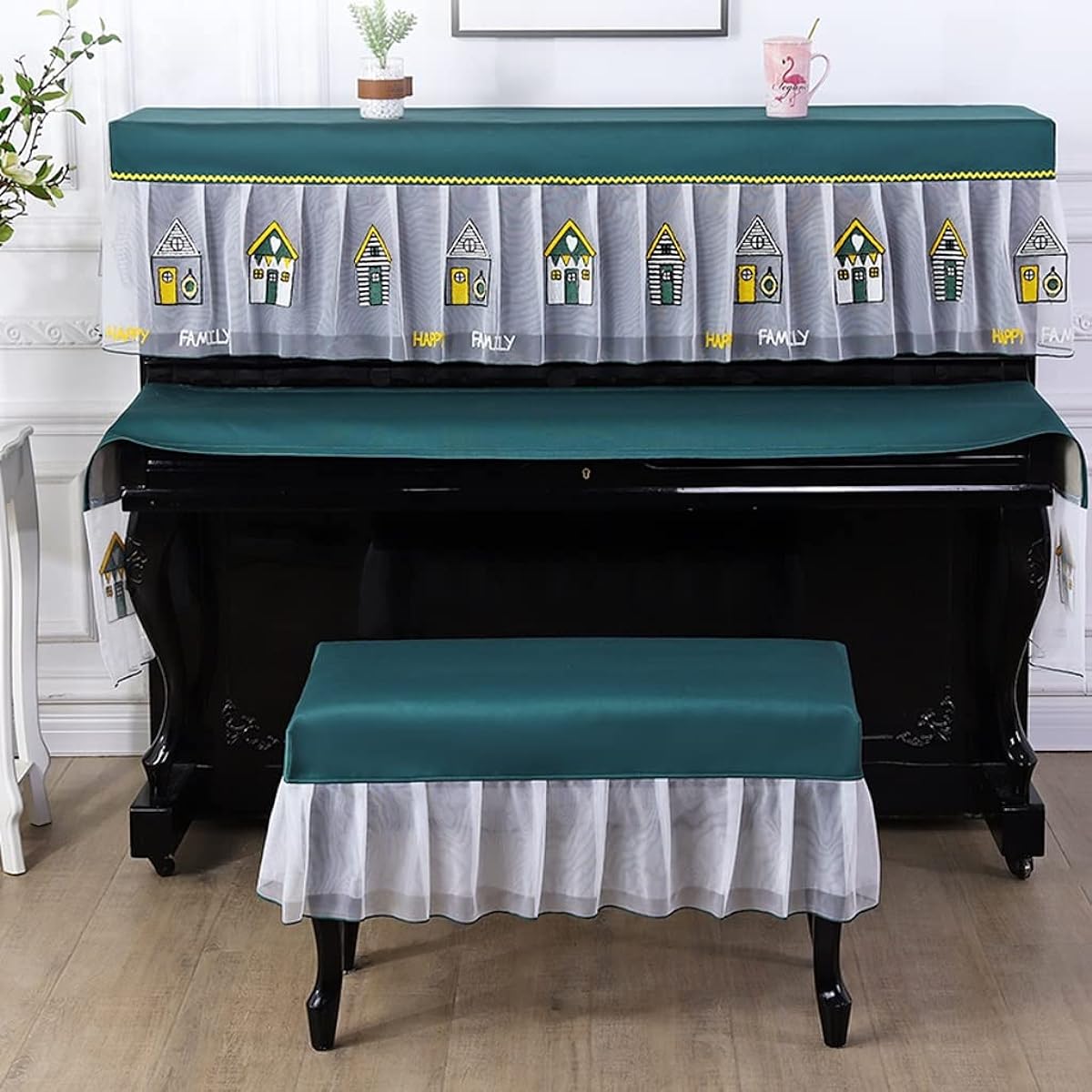 Piano stool cover with decorative dust lace cloth cloth cloth electronic piano cover cloth electronic piano cover (Size : Stool Cover 58*38cm)